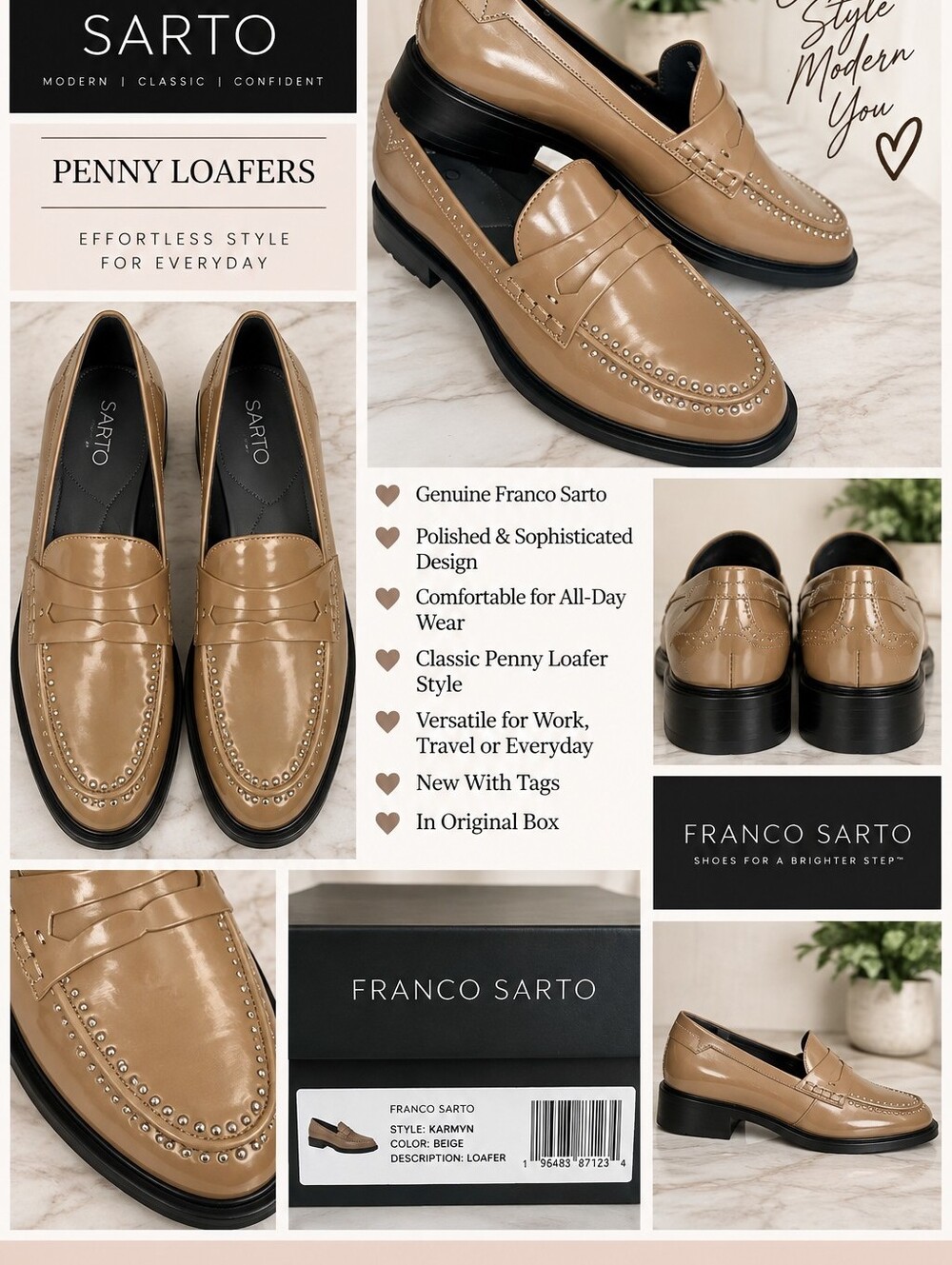 Franco Sarto Beige/Tan Penny Loafers NIB